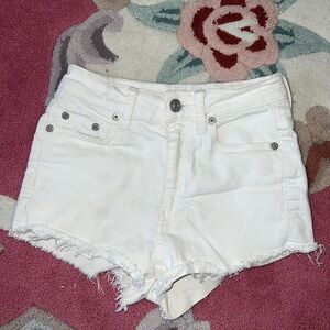 Aritzia Talula white denim shorts with raw edge